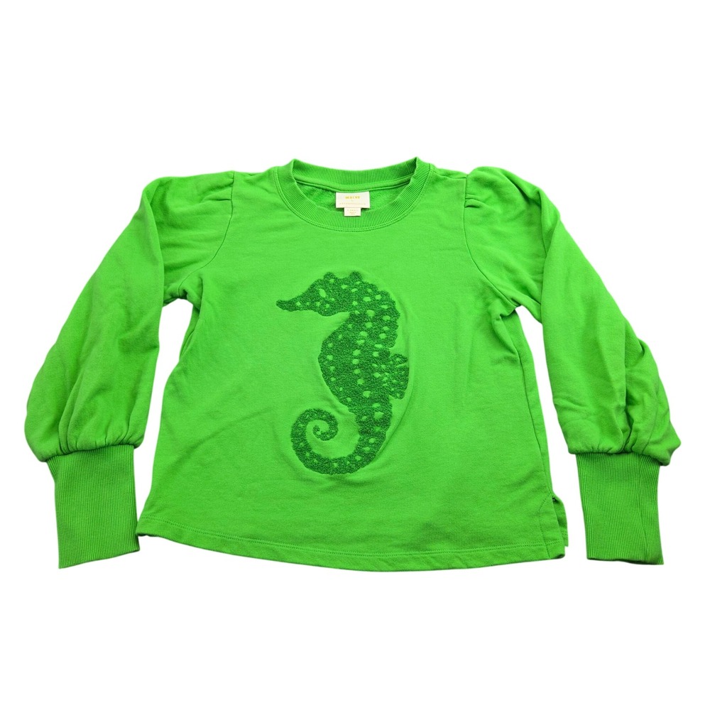 Maeve Seahorse Tuft Sweatshirt Size XS Green Applique Puff Sleeve Anthropologie